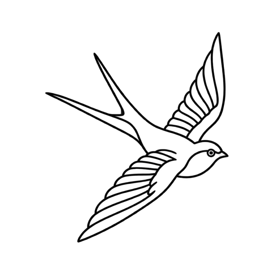 Printable swallow stencil in flight drawn as a clean outline shape