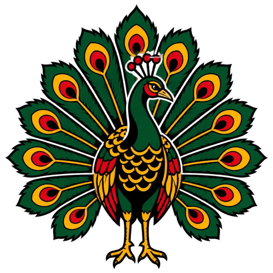 American traditional tattoo design of a peacock with a fanned tail