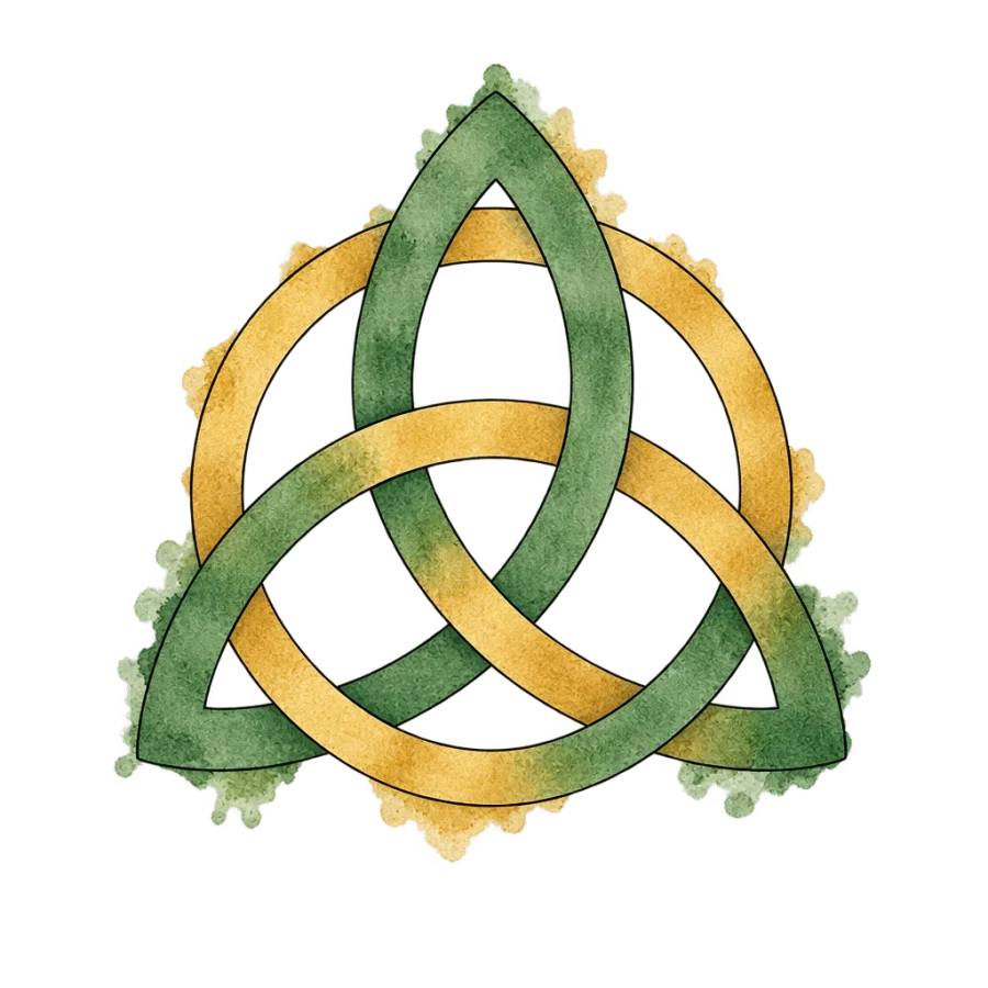 Watercolour Celtic trinity knot tattoo design with soft green washes