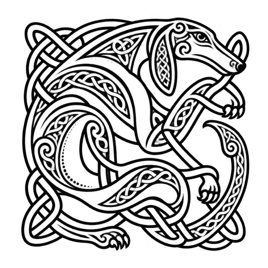 Celtic zoomorphic tattoo design of a hound woven into ribbon knotwork