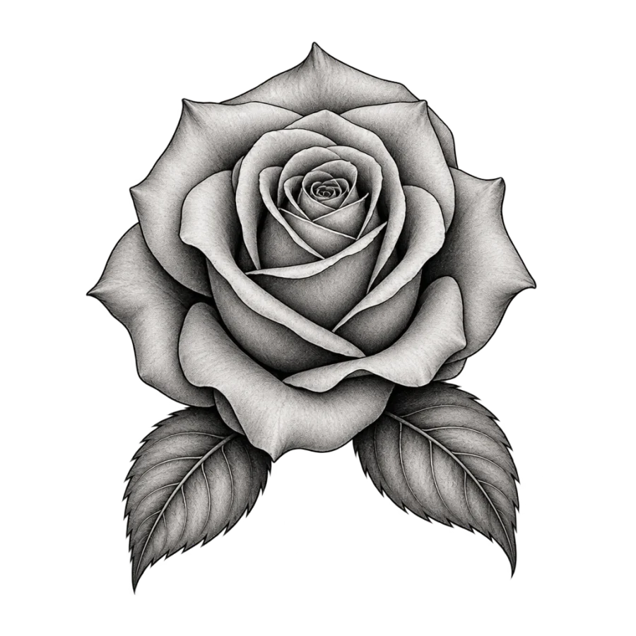 Chicano black and grey tattoo design of a rose with smooth whip shading