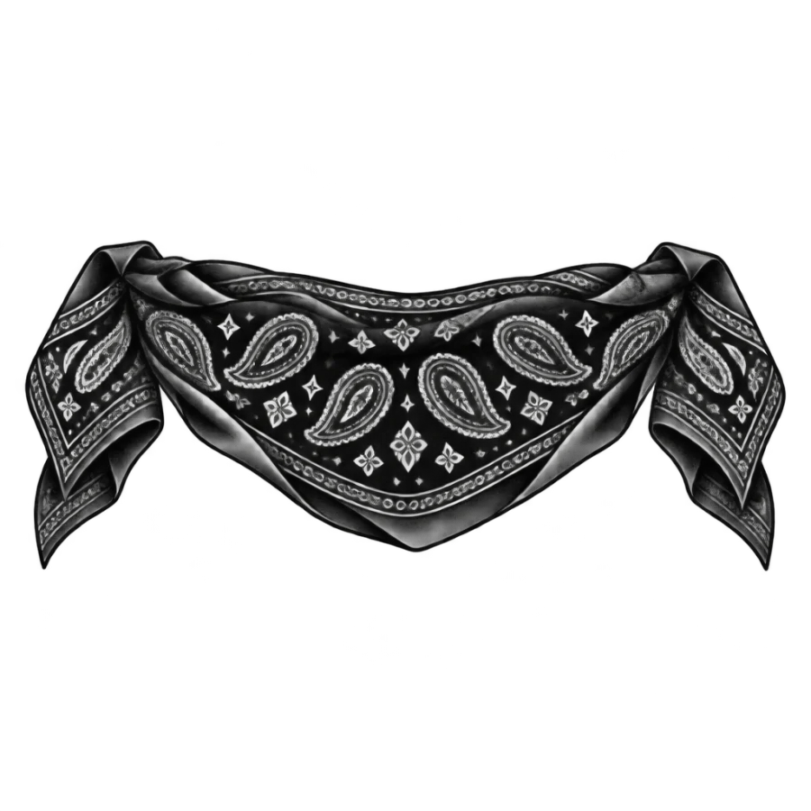 Chicano black and grey tattoo design of a folded bandana paisley band