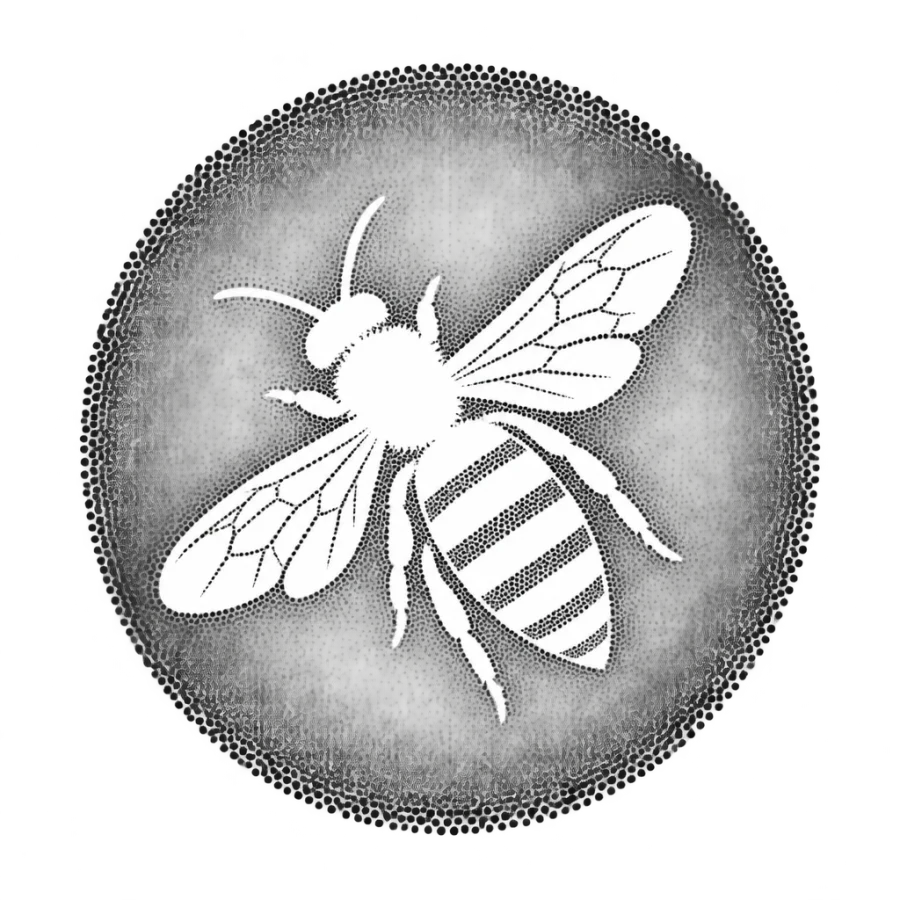 Dotwork circle with a honeybee left as negative space, stippled tattoo design