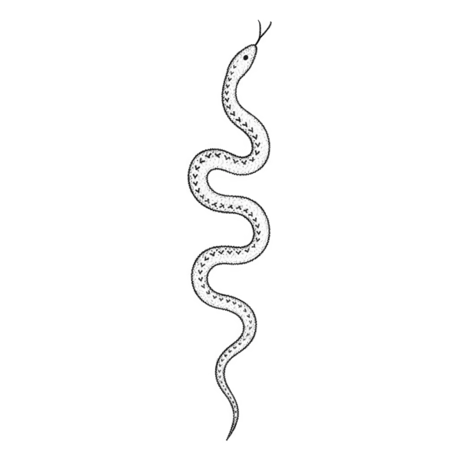 Airy stick and poke snake tattoo winding down a tall column