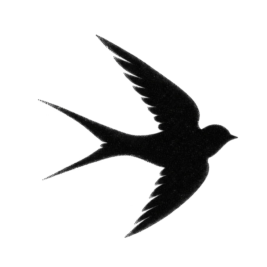 Solid hand poke swallow silhouette tattoo caught in mid flight