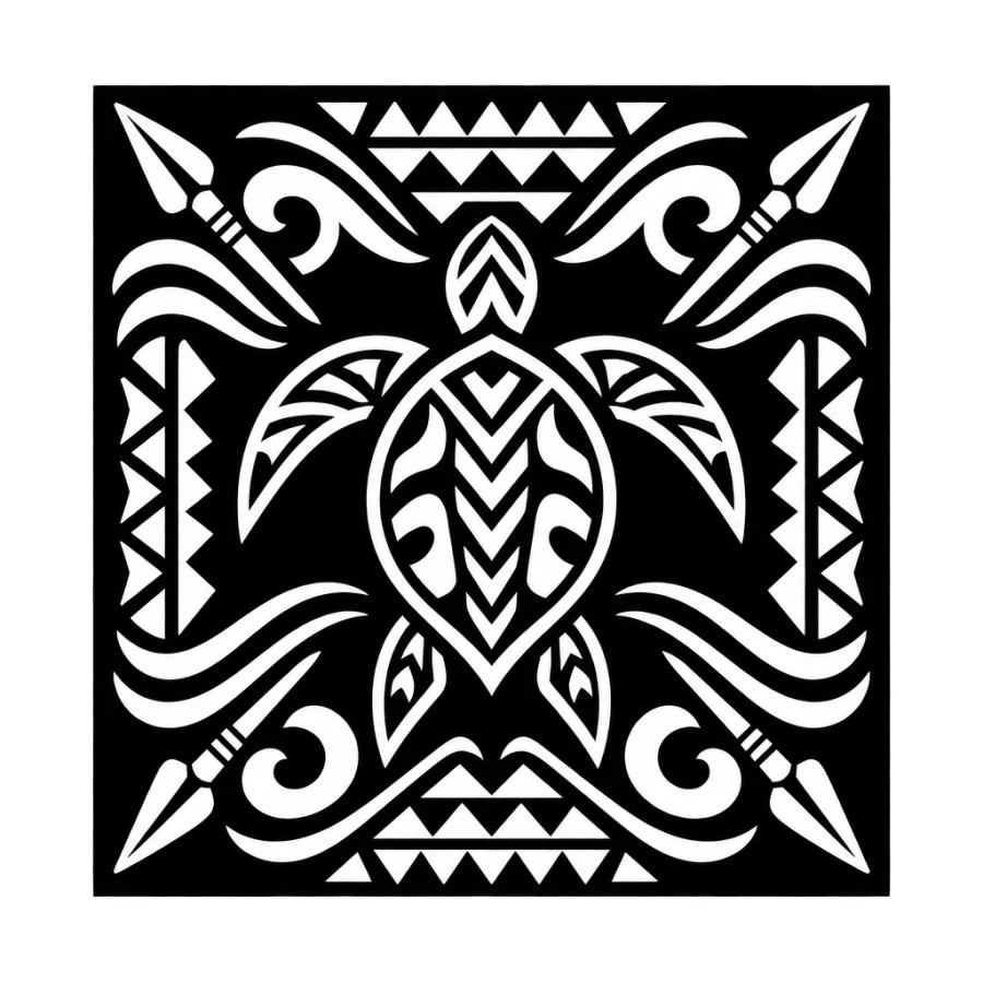 Blackwork Polynesian tattoo design with pattern cut as negative space