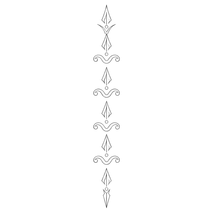 Fine line Polynesian tattoo design of an open outlined pattern column