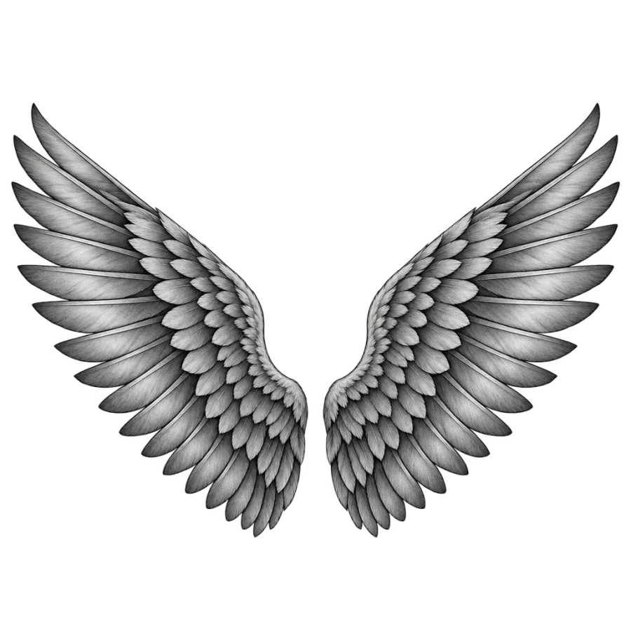 Angel wings tattoo design generated with AI Tattoo Lab