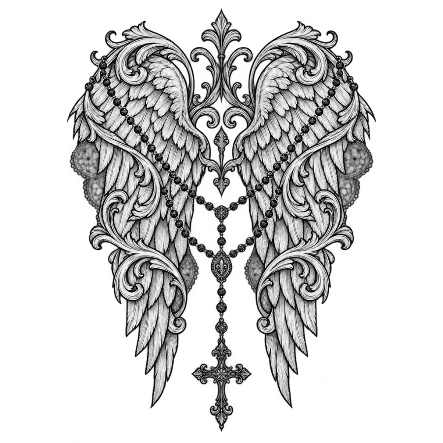 Angel wings tattoo design generated with AI Tattoo Lab