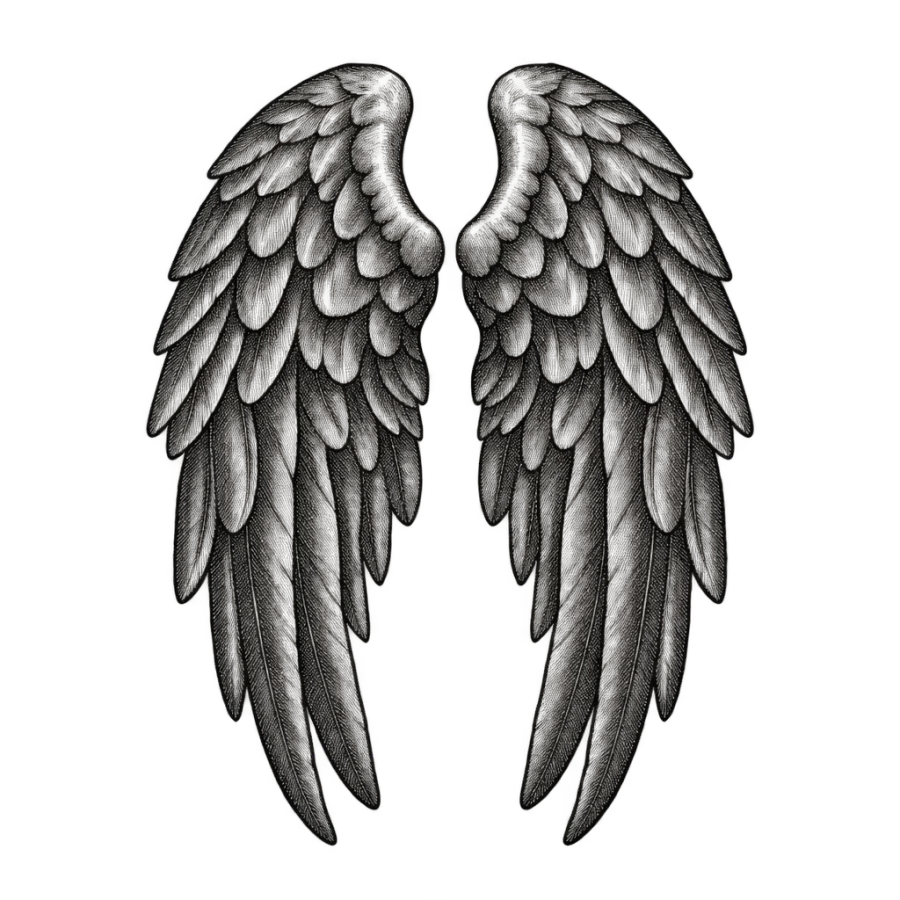 Angel wings tattoo design generated with AI Tattoo Lab