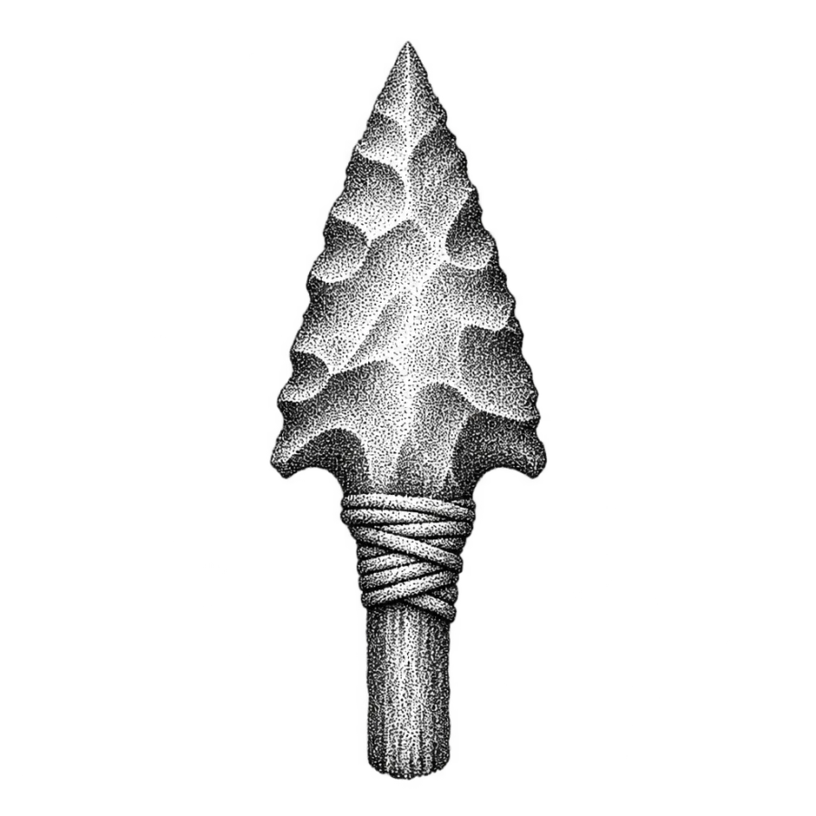 Dotwork tattoo design of a single arrowhead built from stippled dots