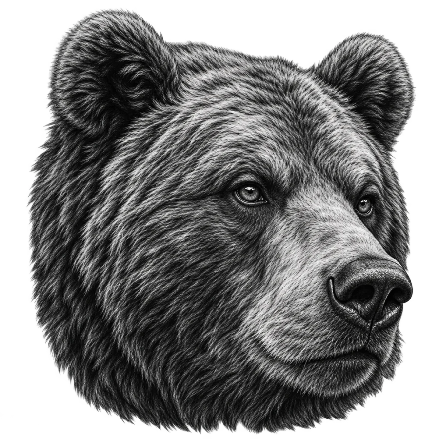 Black and grey realism tattoo close up of a bear face and fur