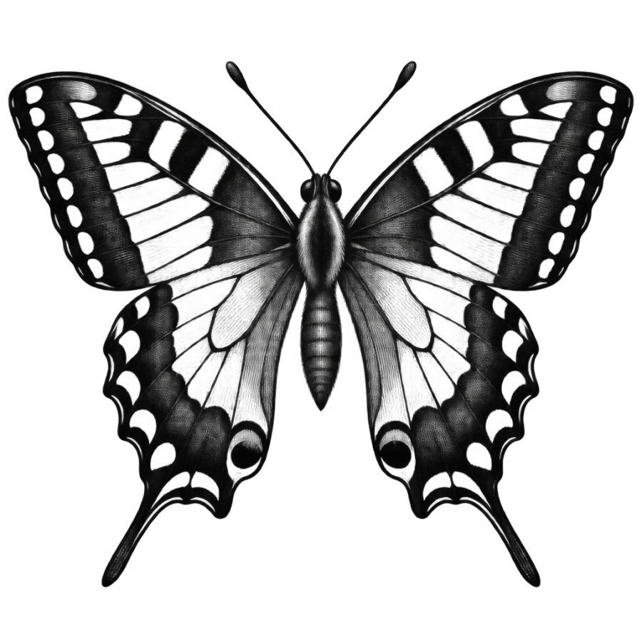 Engraved swallowtail butterfly tattoo drawn as a natural history plate