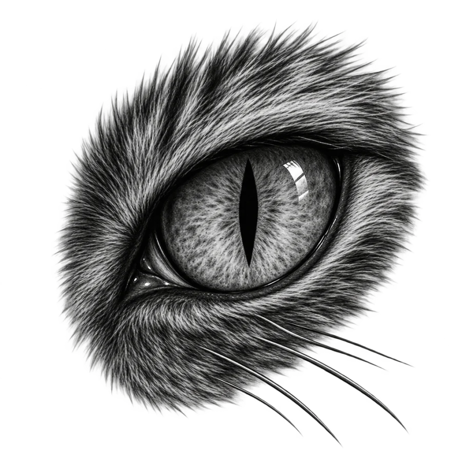 Black and grey realism tattoo close up of a single cat eye