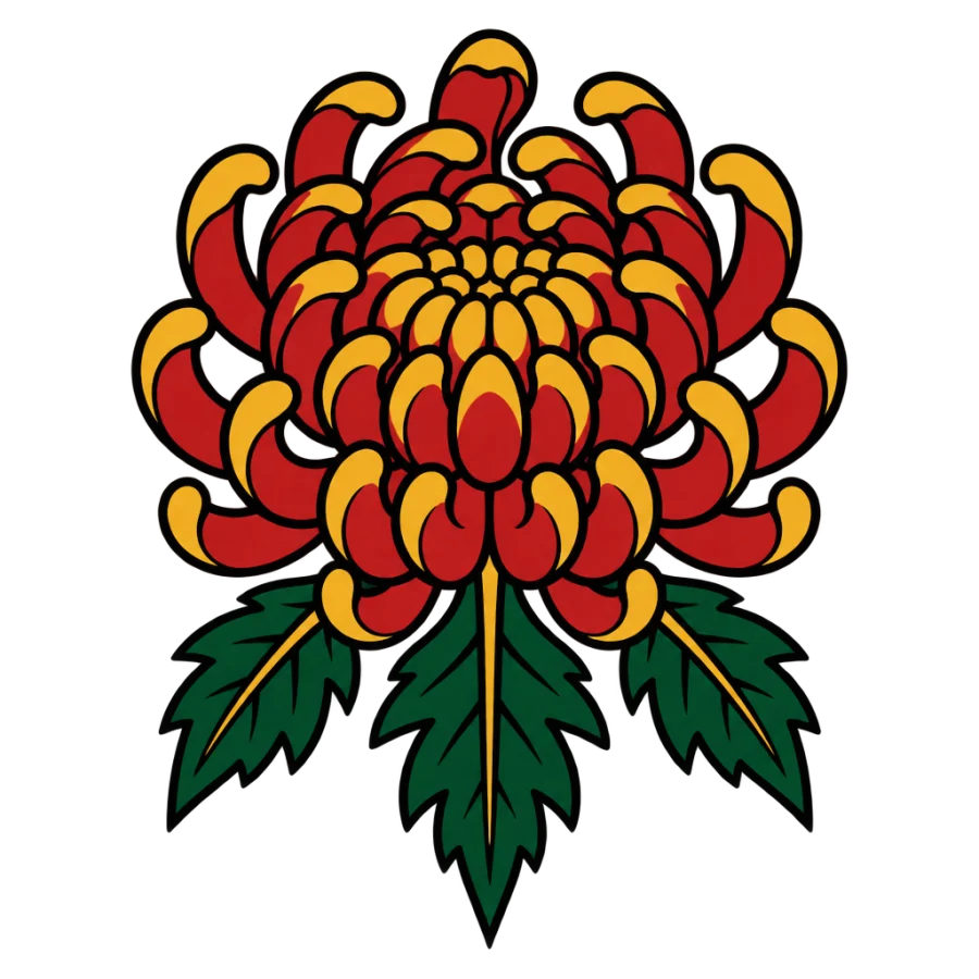 American traditional chrysanthemum tattoo design with bold outlines and flat colour