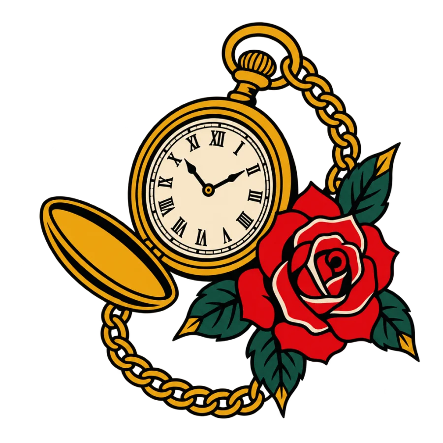 Clock tattoo design generated with AI Tattoo Lab