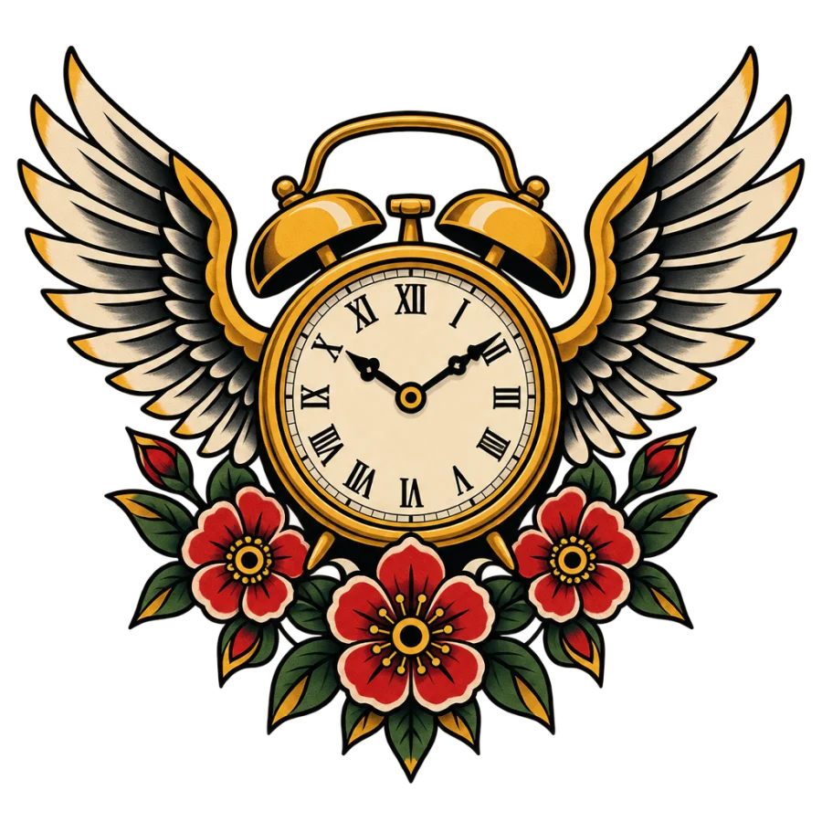 Clock tattoo design generated with AI Tattoo Lab