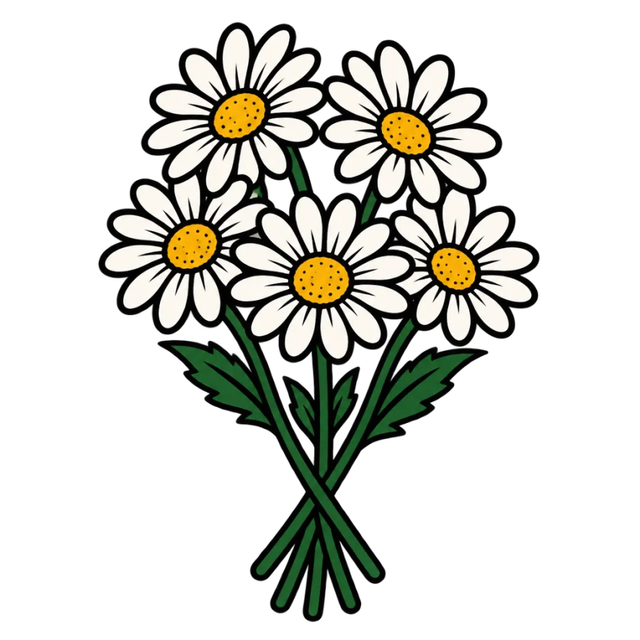 American traditional daisy tattoo design of a five flower bouquet