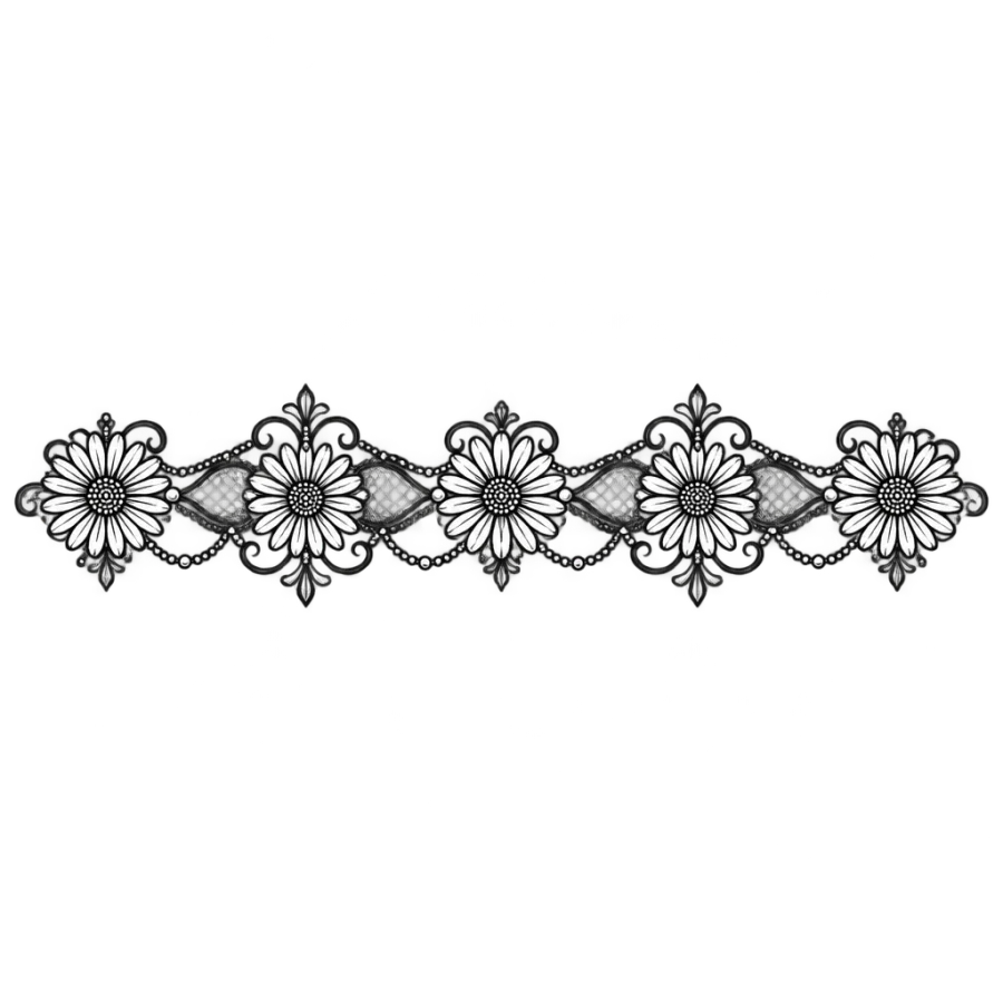 Ornamental filigree daisy chain tattoo design as a wide decorative band