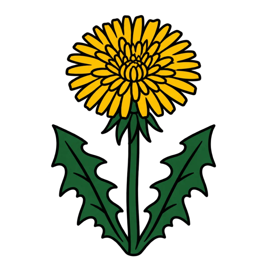 American traditional dandelion tattoo design in full bloom with toothed leaves