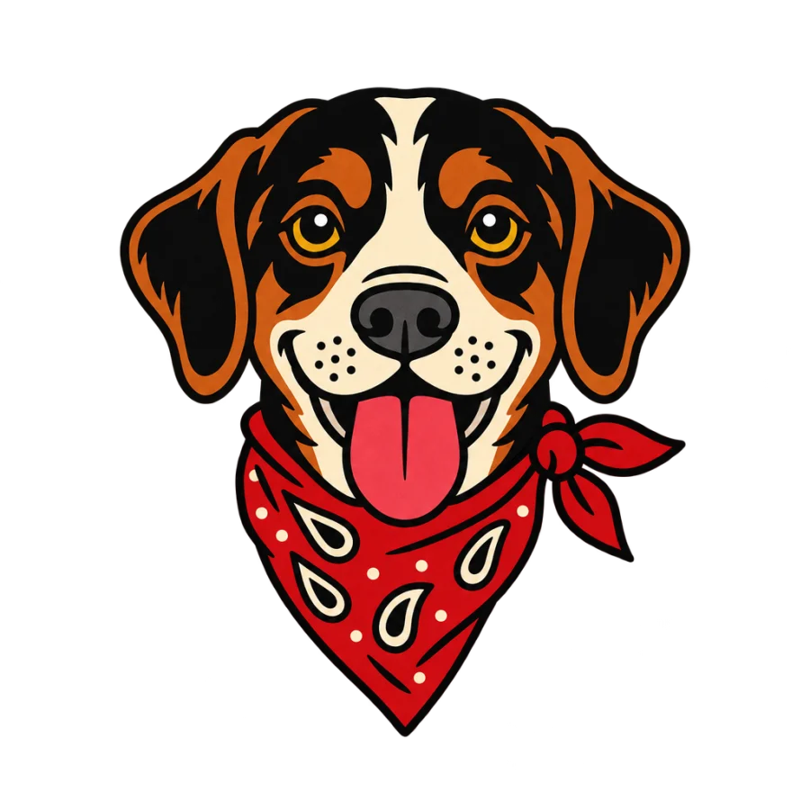 American traditional tattoo of a dog head in a knotted bandana