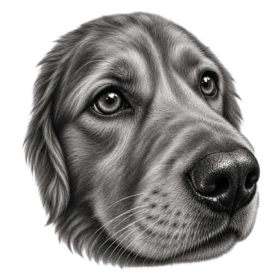 Black and grey realism tattoo close up of a dog's eyes and muzzle