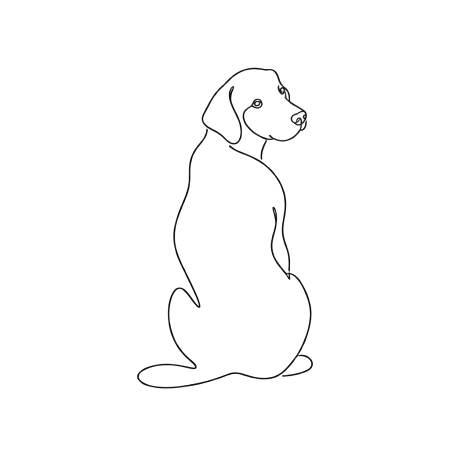 Minimalist single line tattoo of a dog looking over its shoulder