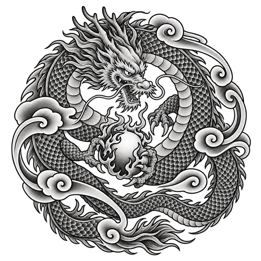 Dragon tattoo design generated with AI Tattoo Lab