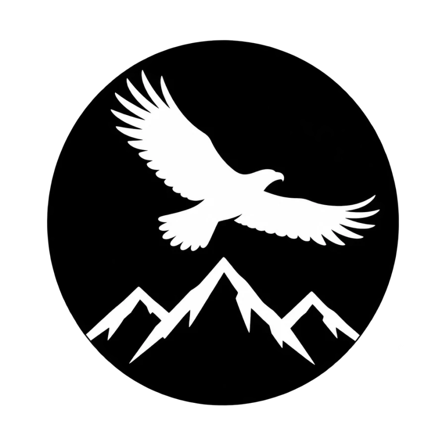 Negative space eagle tattoo cut from a solid black sun disc with peaks