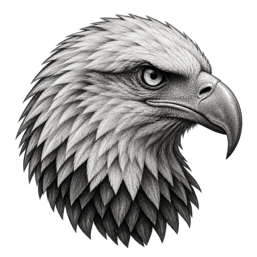 Black and grey realism eagle head tattoo design cropped close in profile