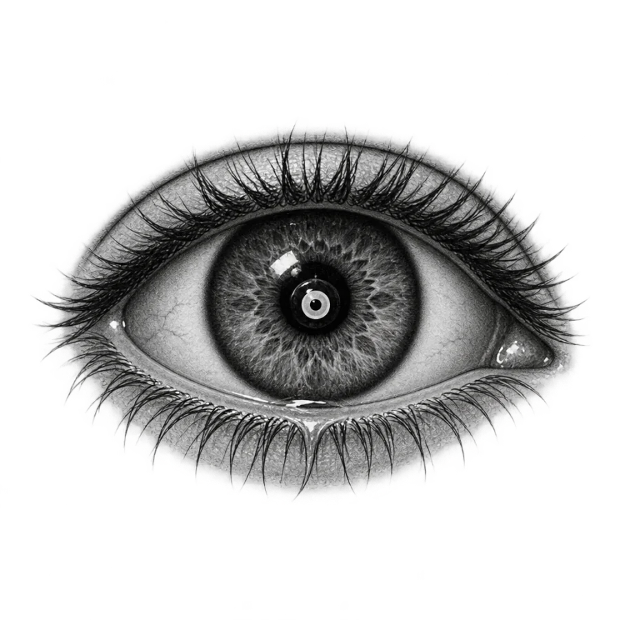 Black and grey realism eye tattoo with a nazar bead reflected inside