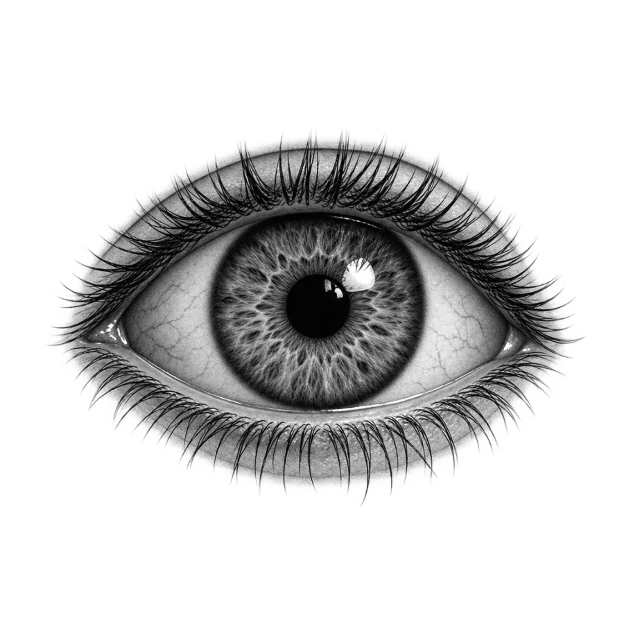 Black and grey realism tattoo design of an open eye with a detailed iris
