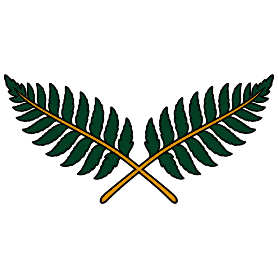 American traditional fern tattoo design with two crossed fronds in colour