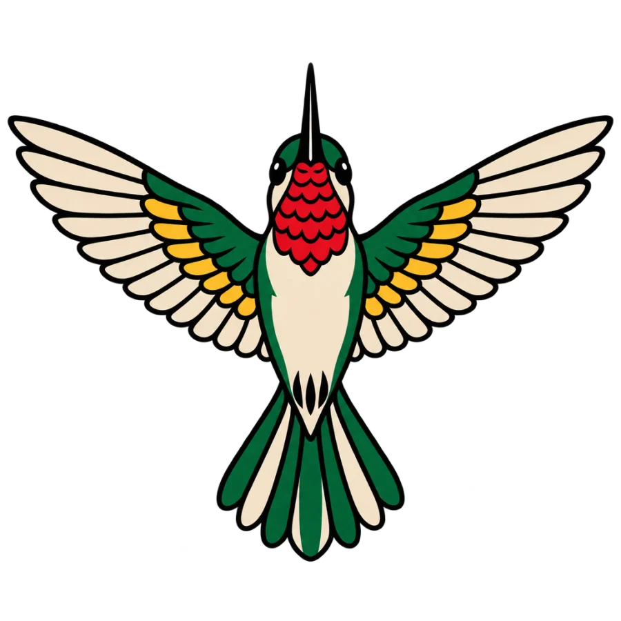 American traditional tattoo design of a hummingbird with wings spread
