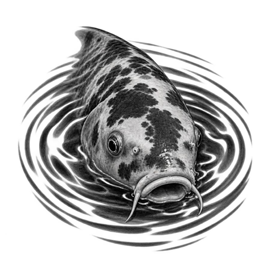 Black and grey realism tattoo design of a koi head breaking water