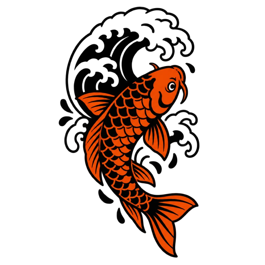 American traditional tattoo design of a koi beneath a wave crest
