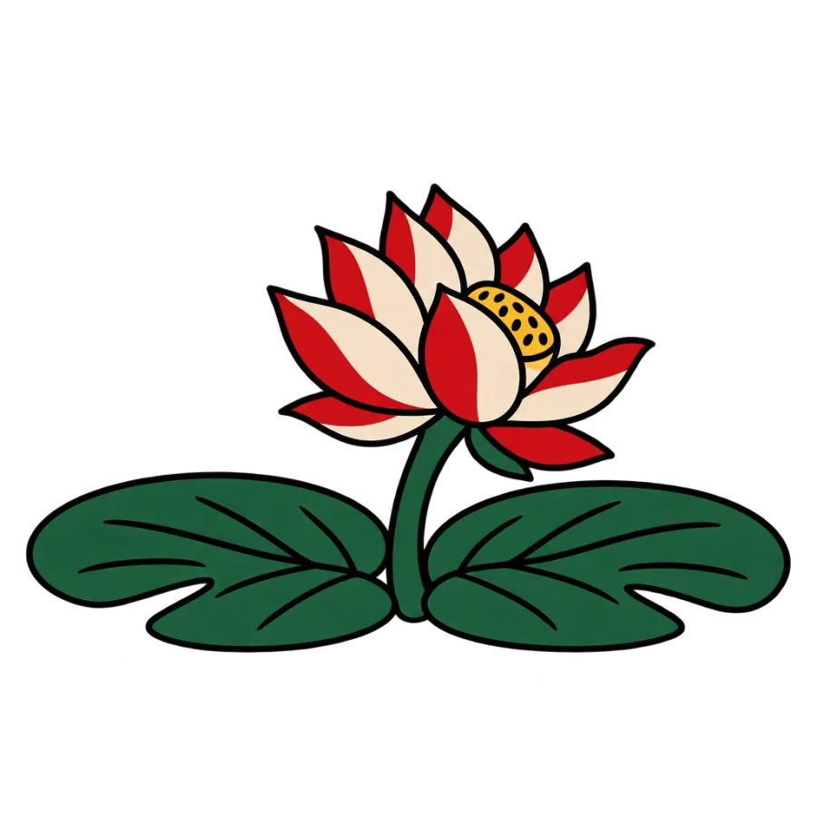 American traditional tattoo of a lotus with lily pads in flat color