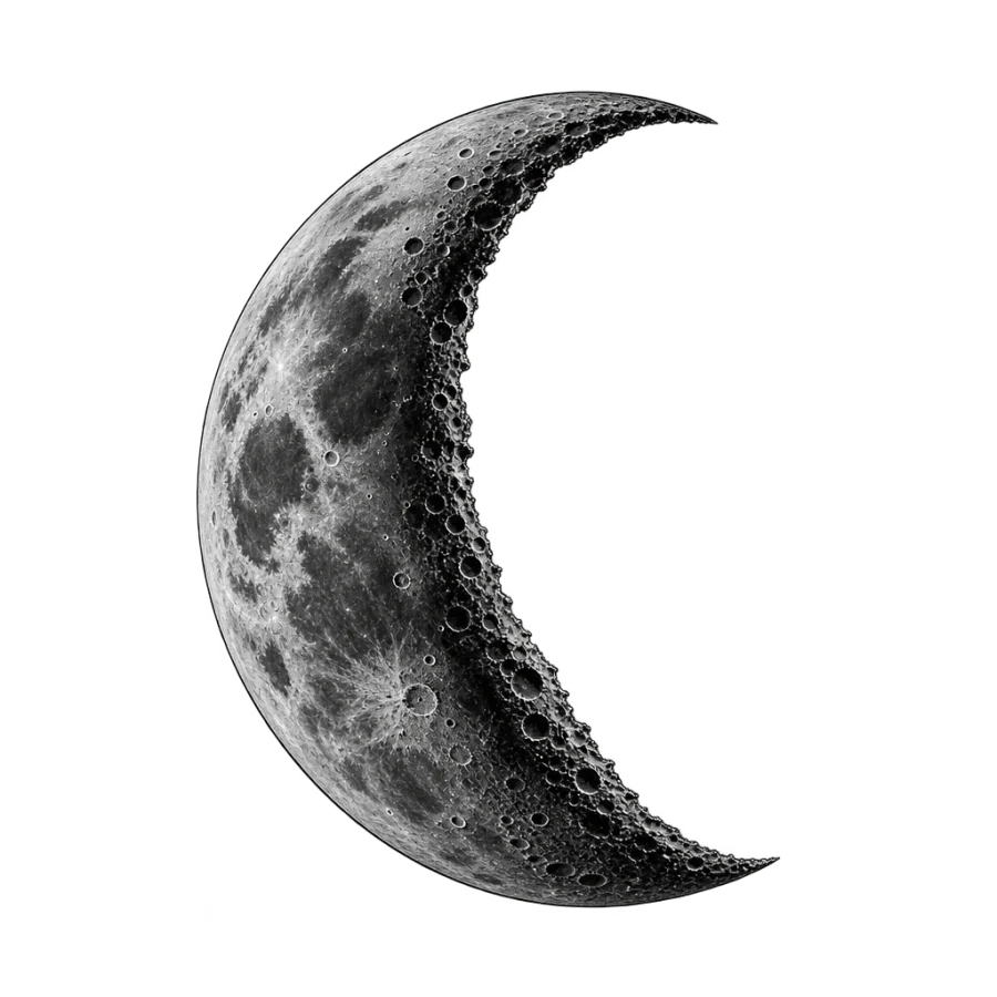 Black and grey realism tattoo design of a waning crescent moon with craters