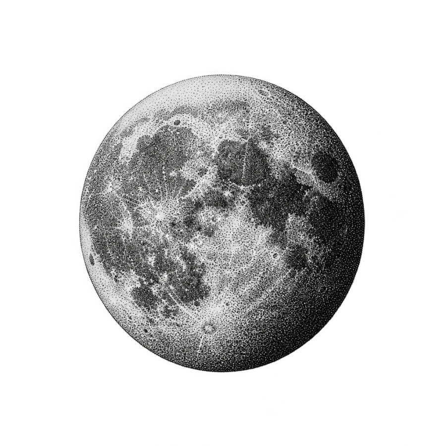 Dotwork stippled tattoo design of a full moon sphere with graded shading