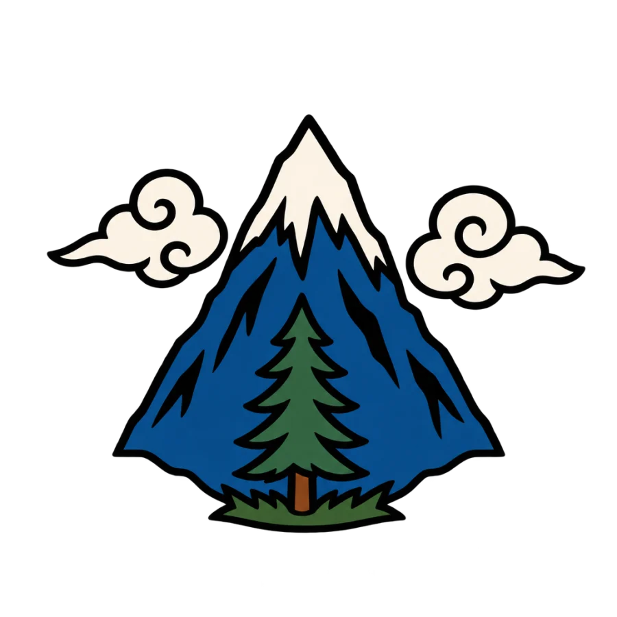 American traditional tattoo of a snow capped peak with a pine tree
