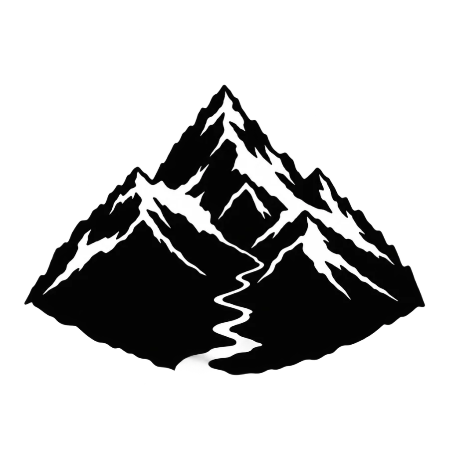 Blackwork tattoo of a solid black mountain with negative space snow