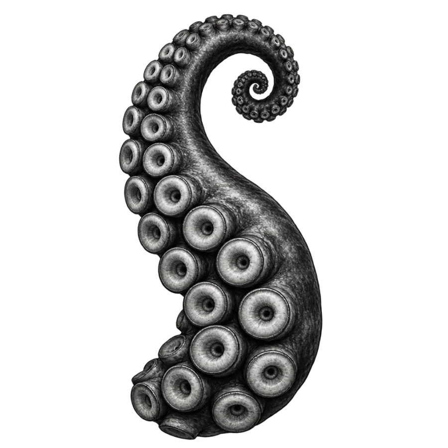 Black and grey realism tattoo design of one curling octopus tentacle