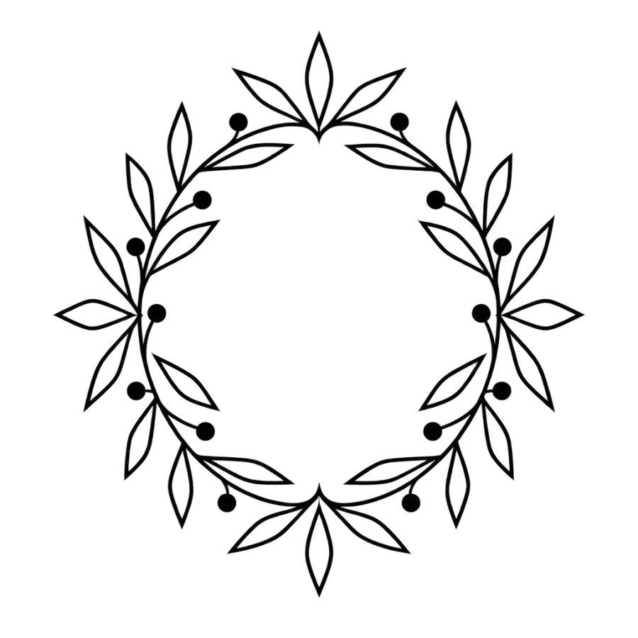 Geometric olive branch tattoo bent into a circle with lozenge leaves