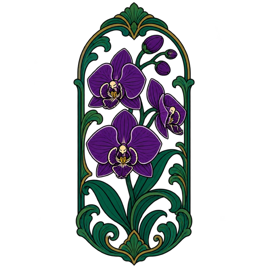 Neo traditional orchid tattoo design set in an art nouveau arch