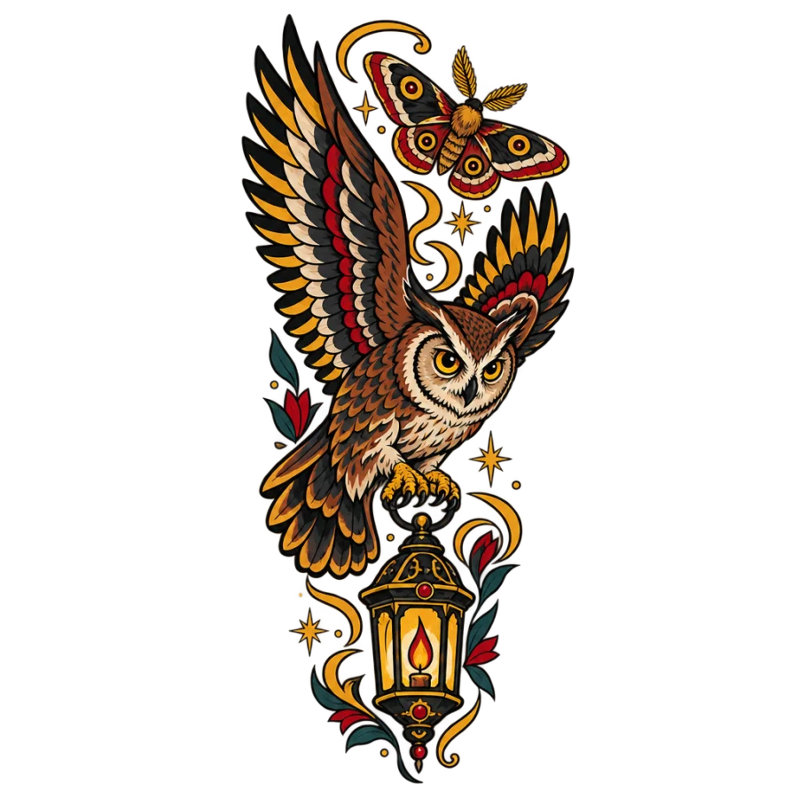 Owl tattoo design generated with AI Tattoo Lab