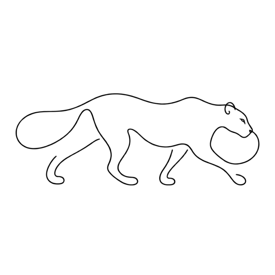 Single line panther tattoo design walking, drawn as one unbroken stroke