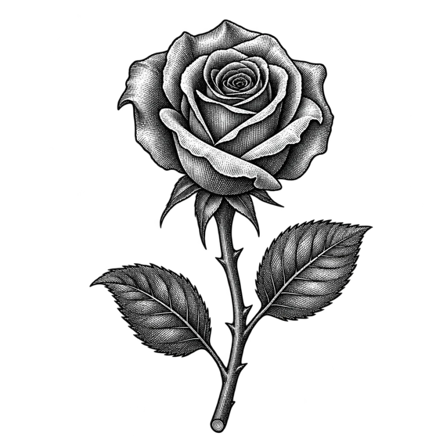 Rose tattoo design generated with AI Tattoo Lab