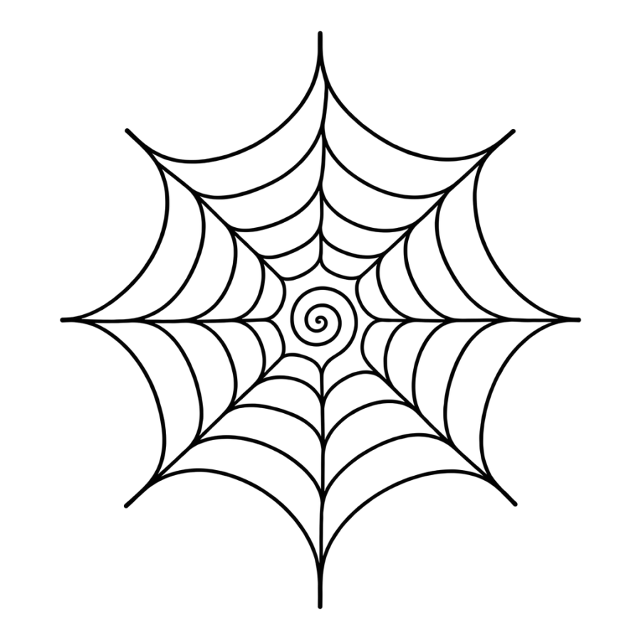 Minimalist single line tattoo of a spider web spiralling from its centre