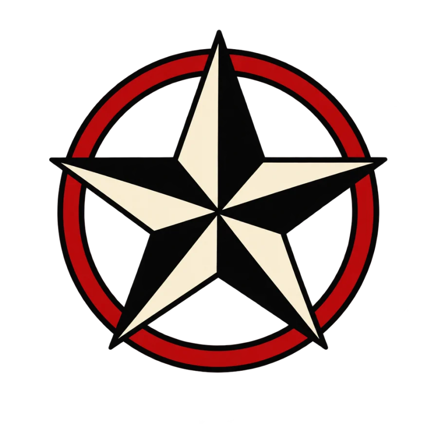 American traditional tattoo design of a five point nautical star with facets