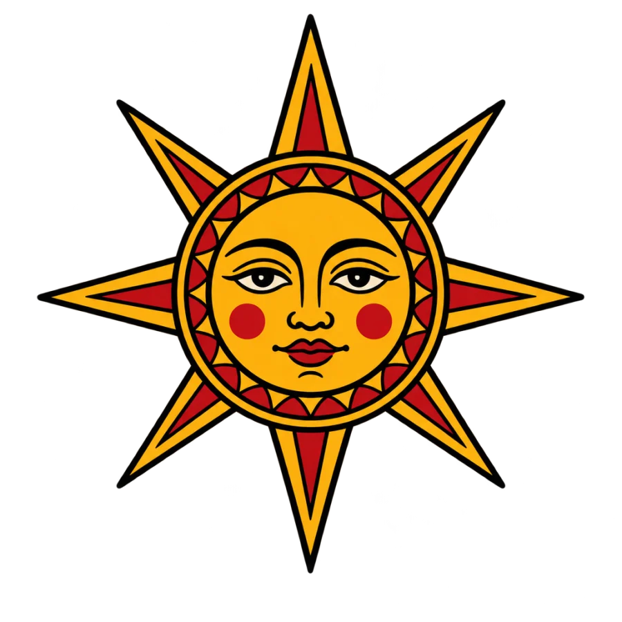 American traditional tattoo design of a round sun with a calm face and rays